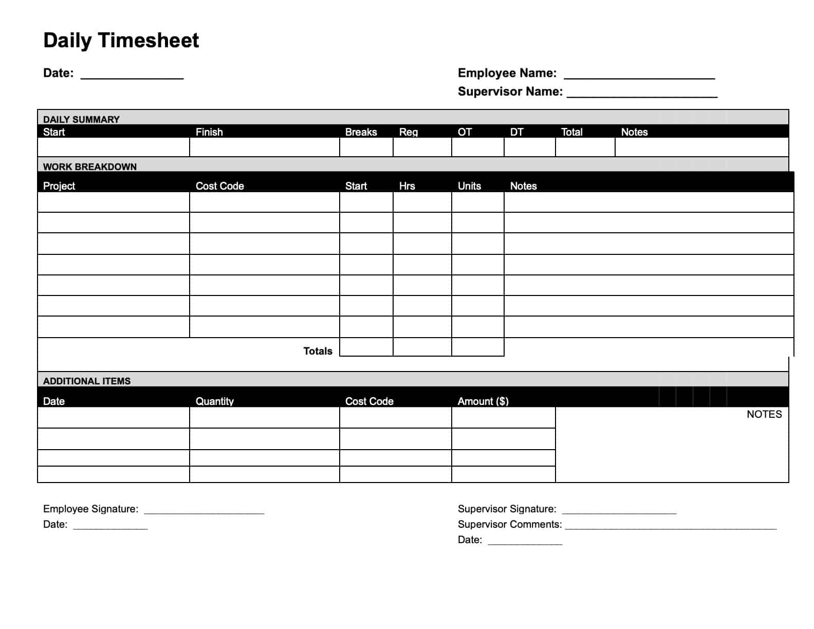 Construction Timesheet Templates Download & Print for Free!