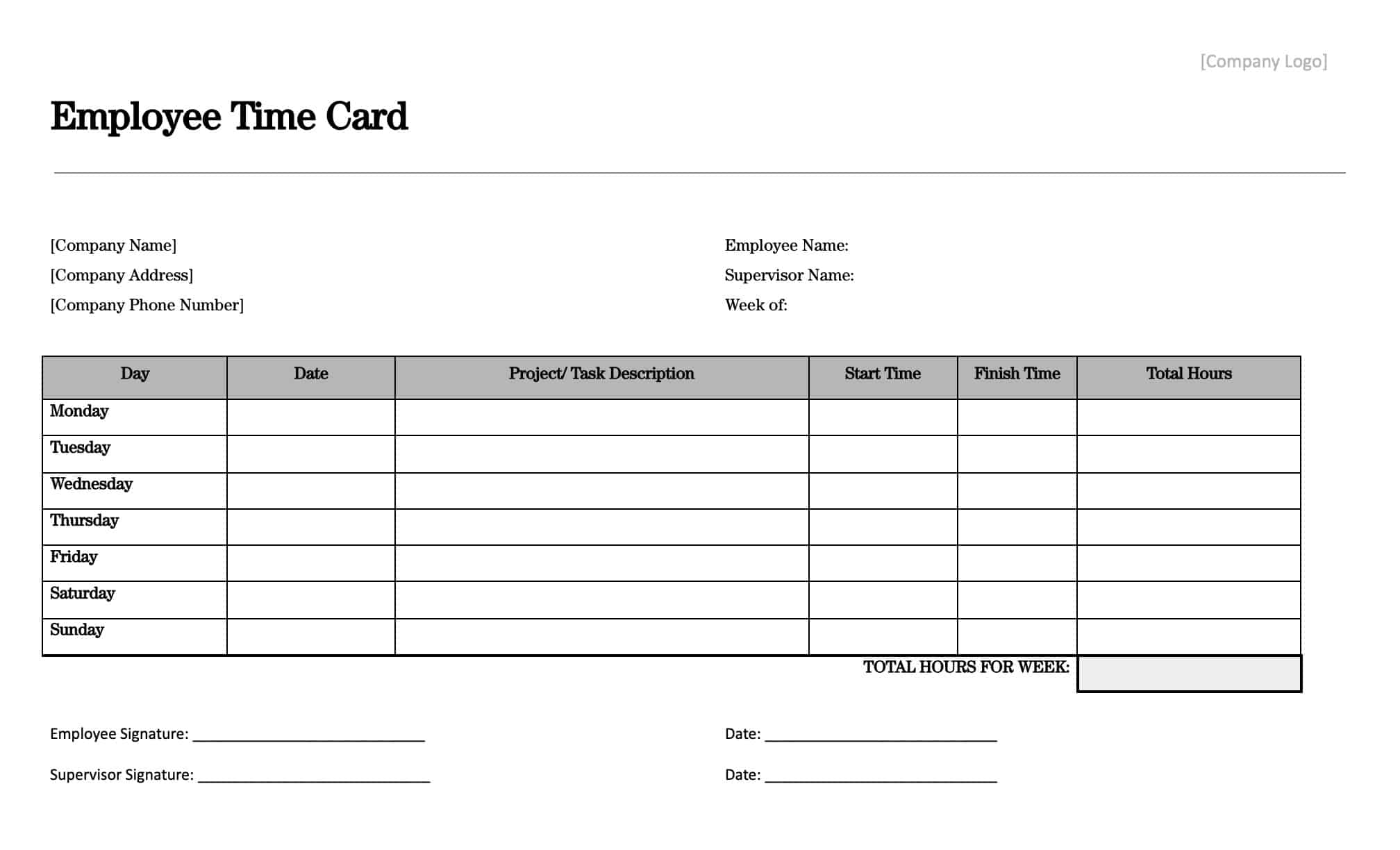 Time Card Templates: Download Print for Free