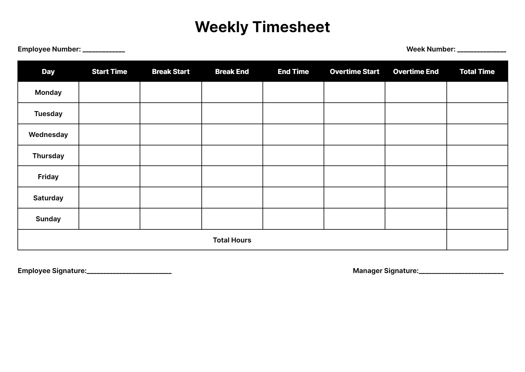 Weekly Timesheet Template Excel Free Download