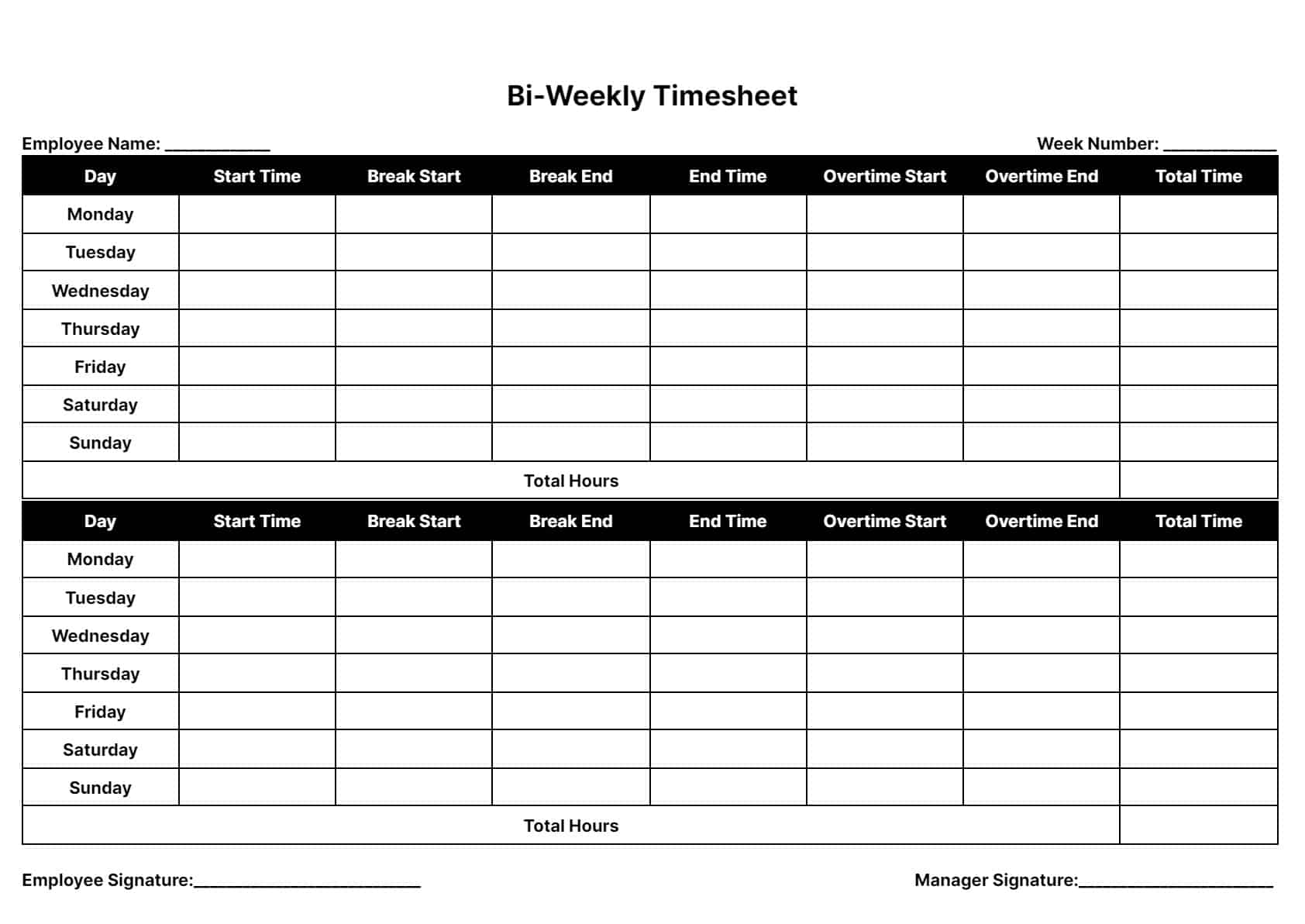 bi weekly timesheet template excel