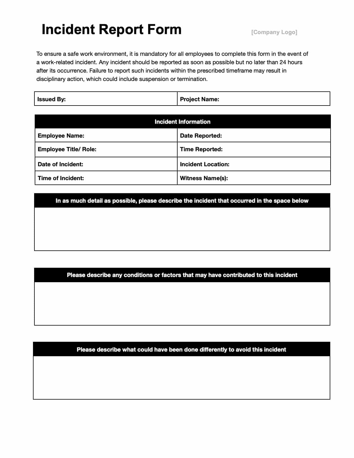 Incident Report Template Word