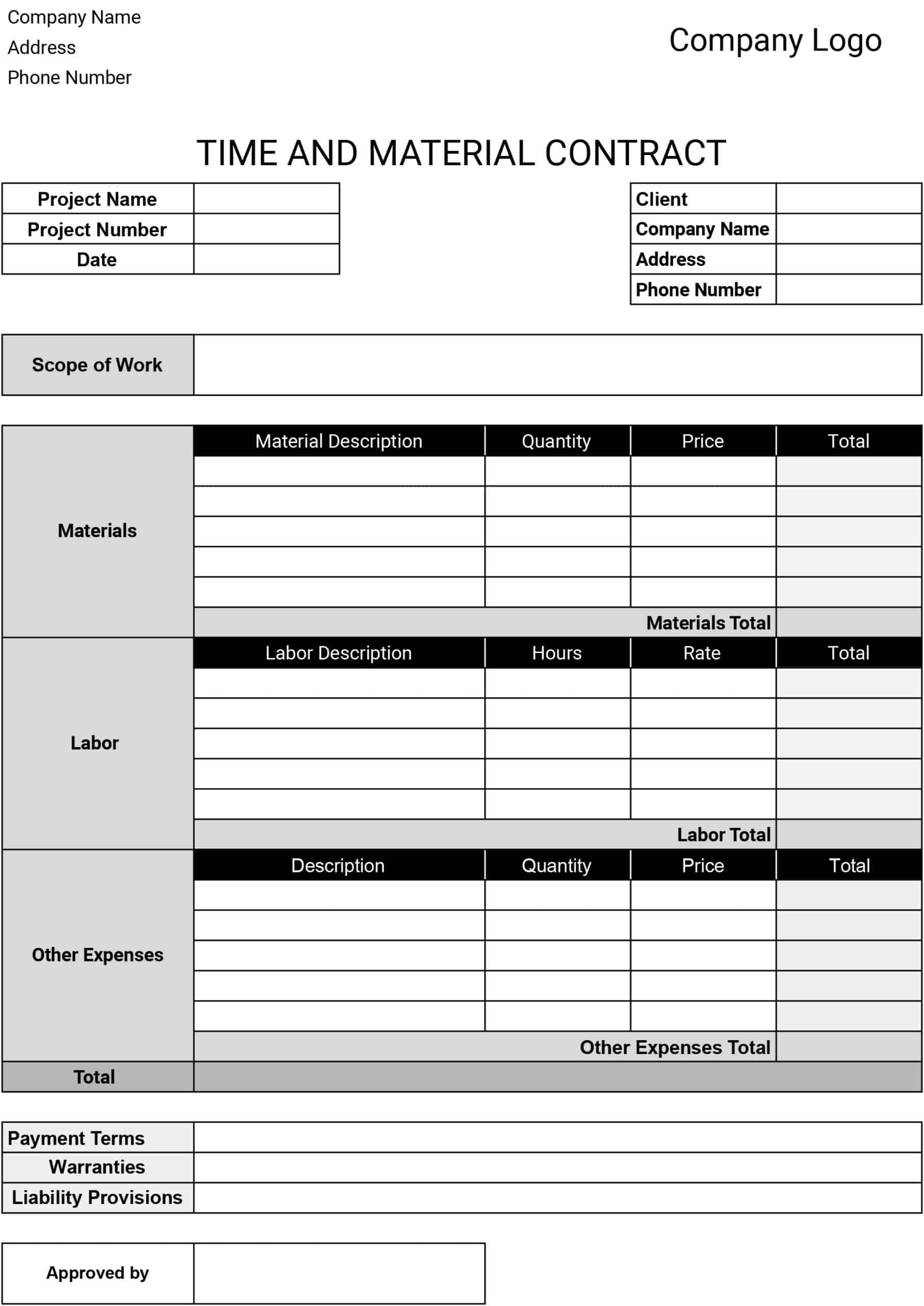 Printable T M Contract Template