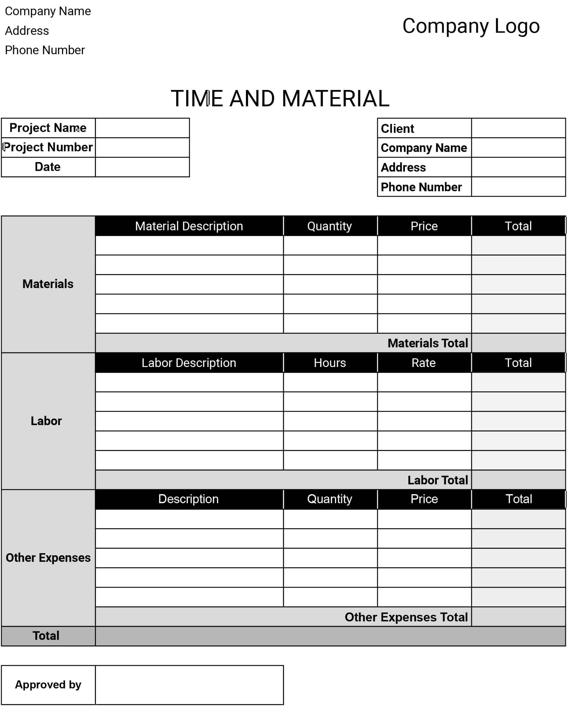 Time And Material Templates Download Print For Free Unemployable Graduate