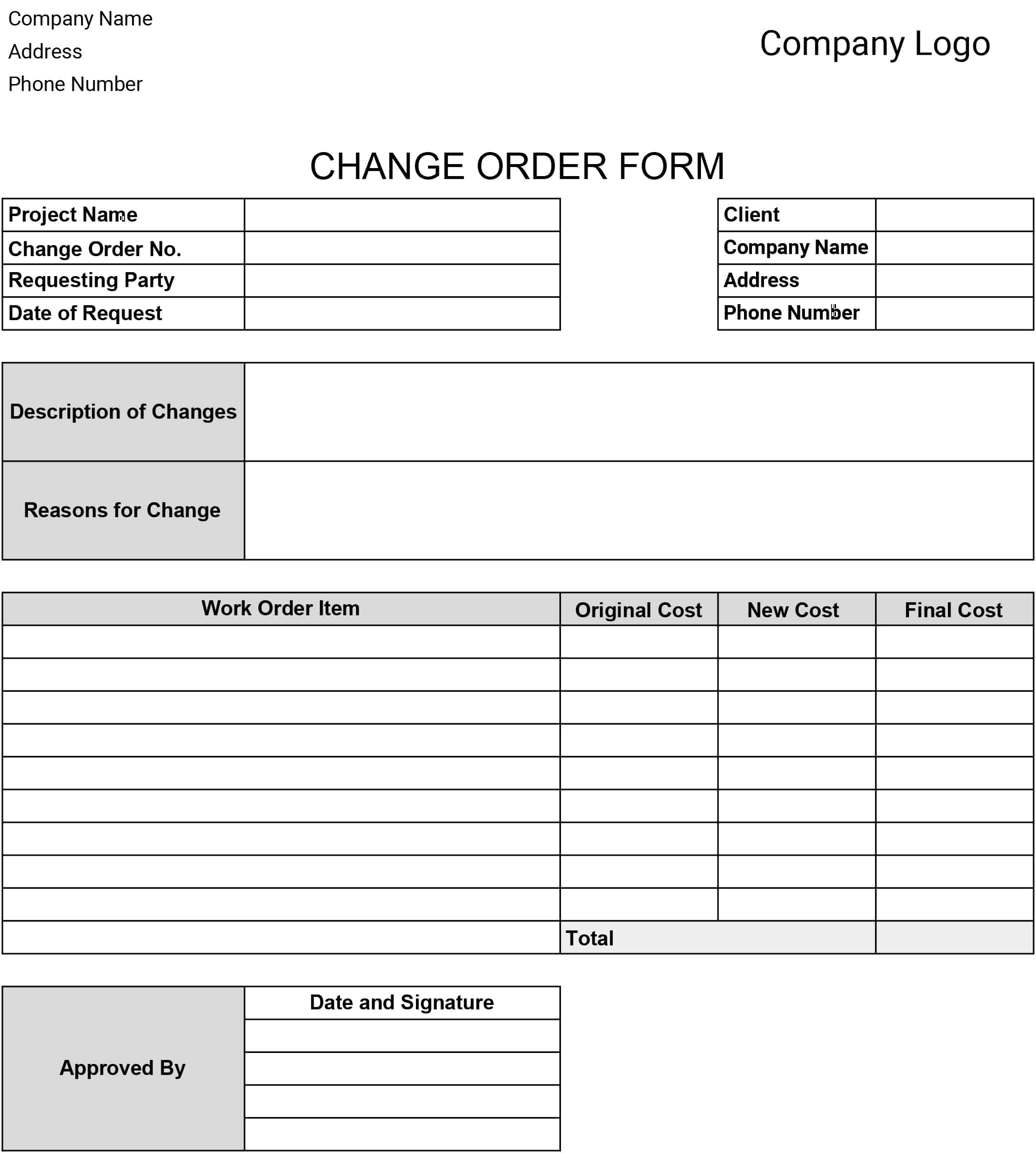 Change Order Templates: Download & Print for Free!