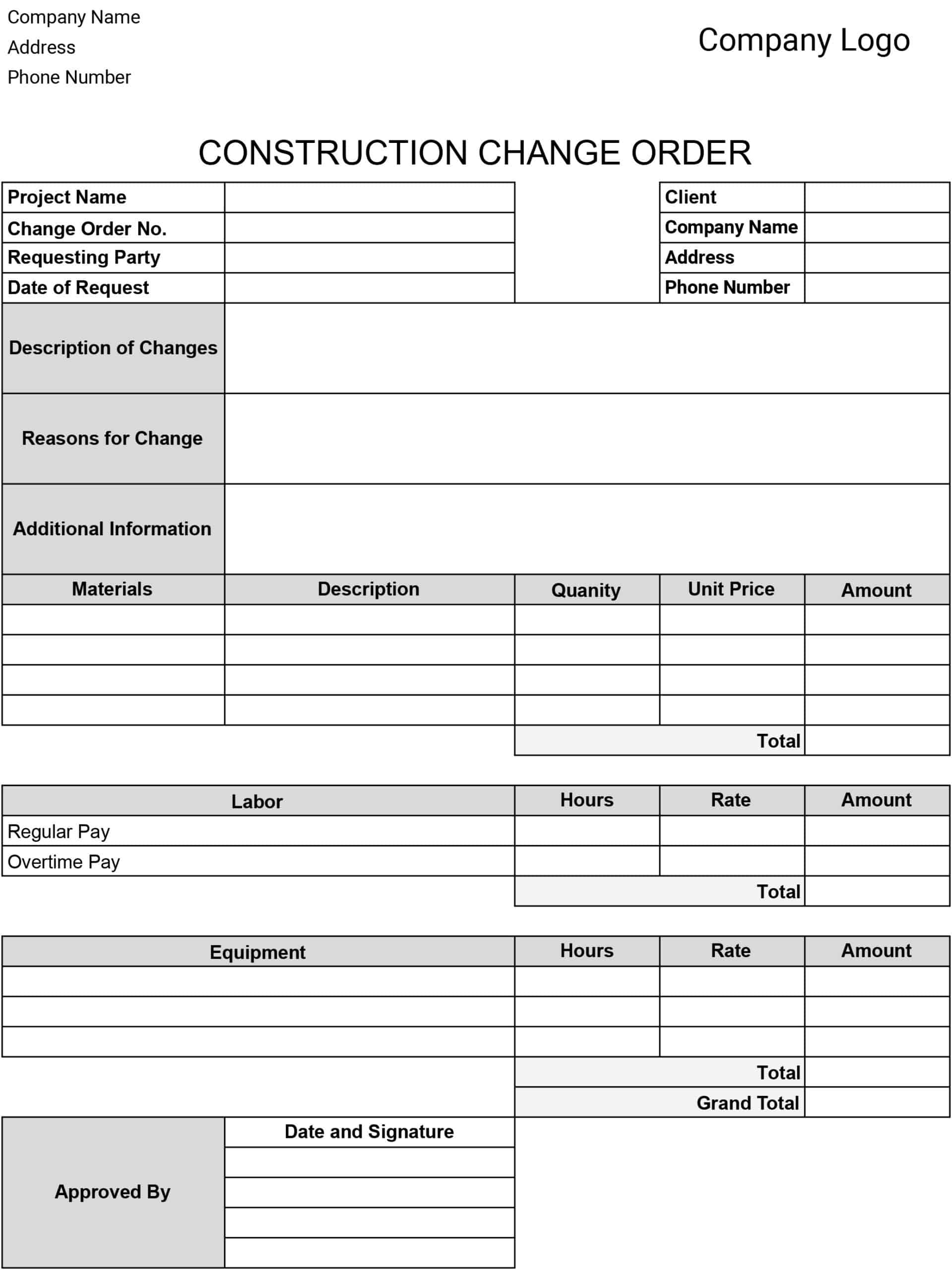 Change Order Templates: Download Print for Free