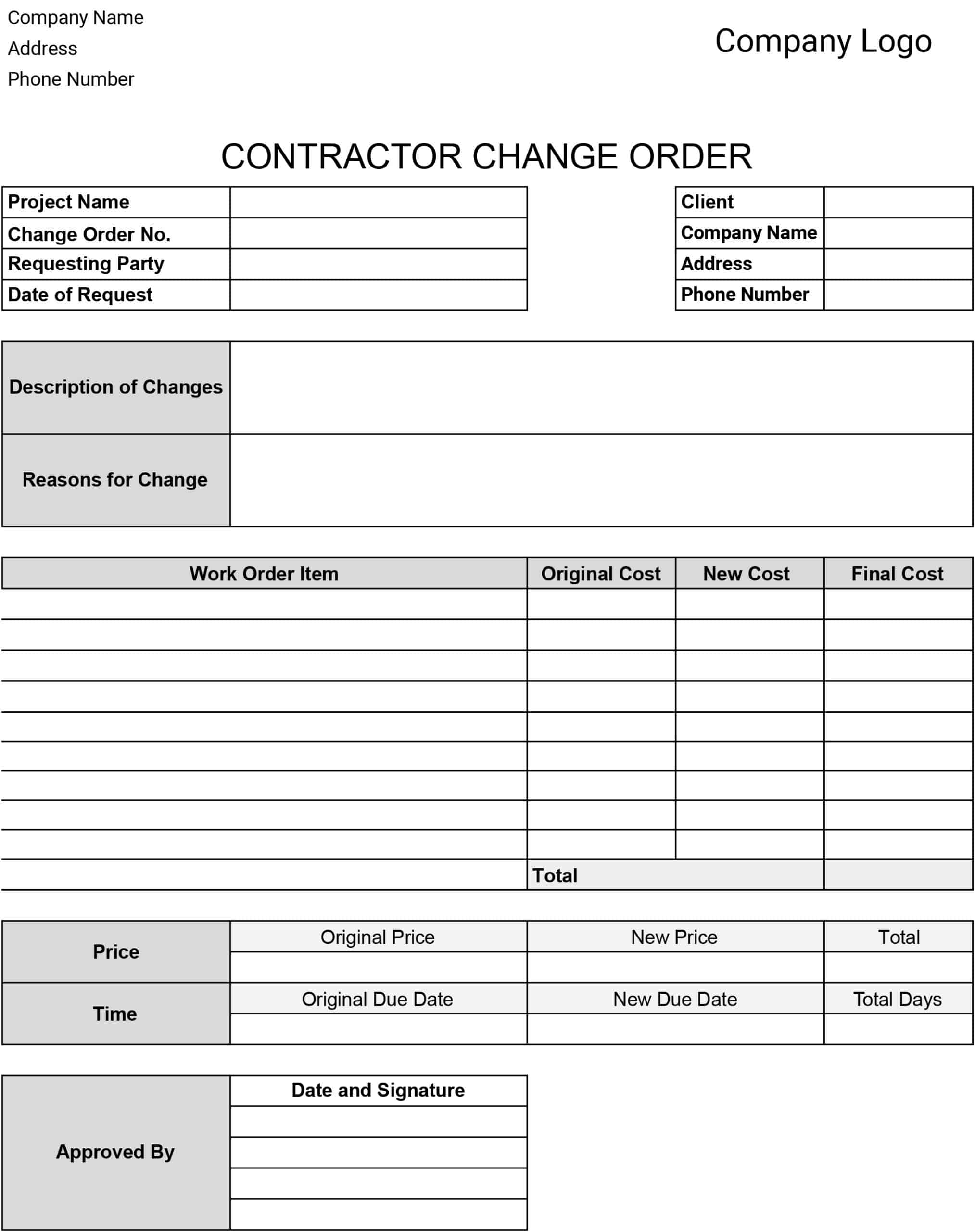 Change Order Templates: Download & Print for Free!