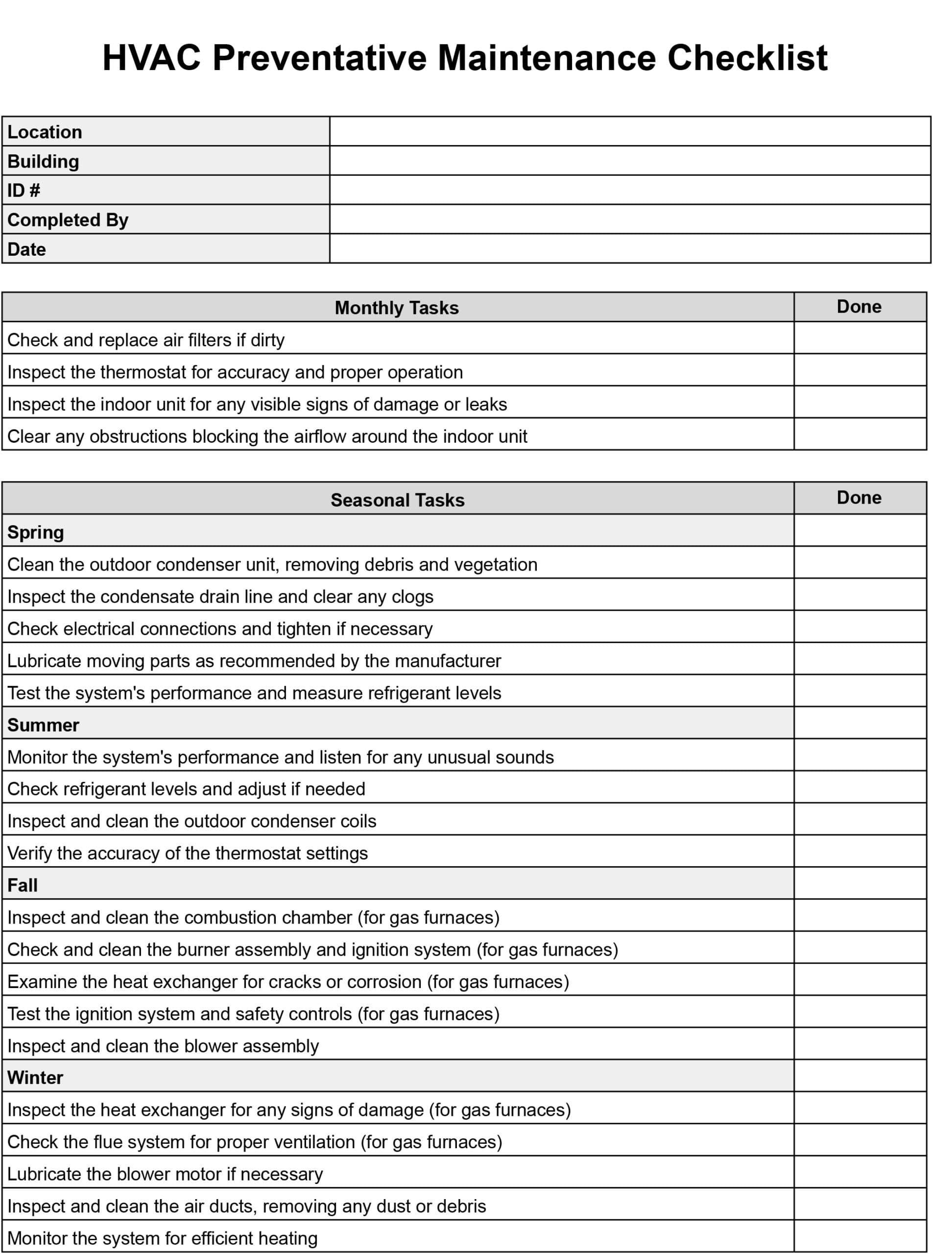 Preventive Maintenance Forms Examples