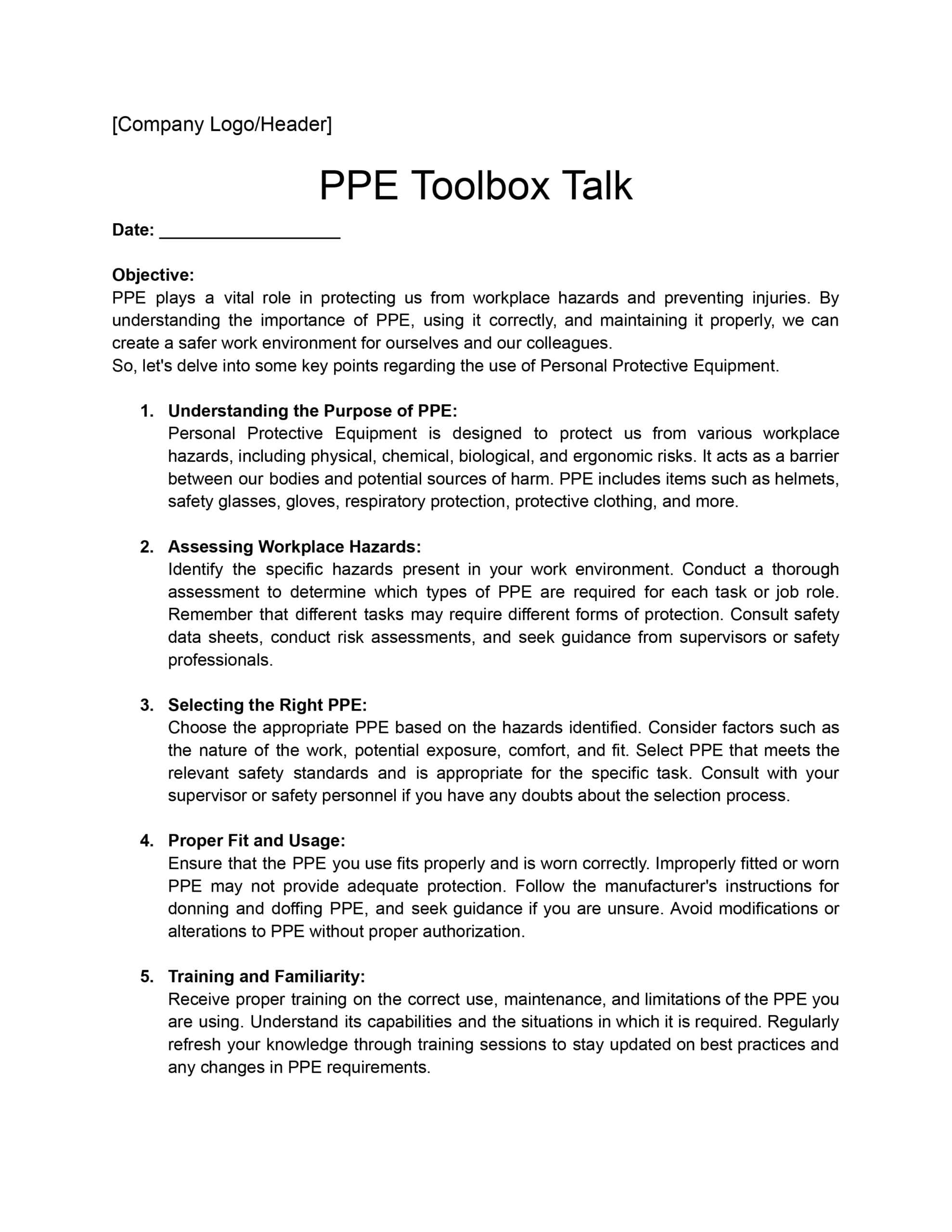 Toolbox Talk Templates: Download Print for Free