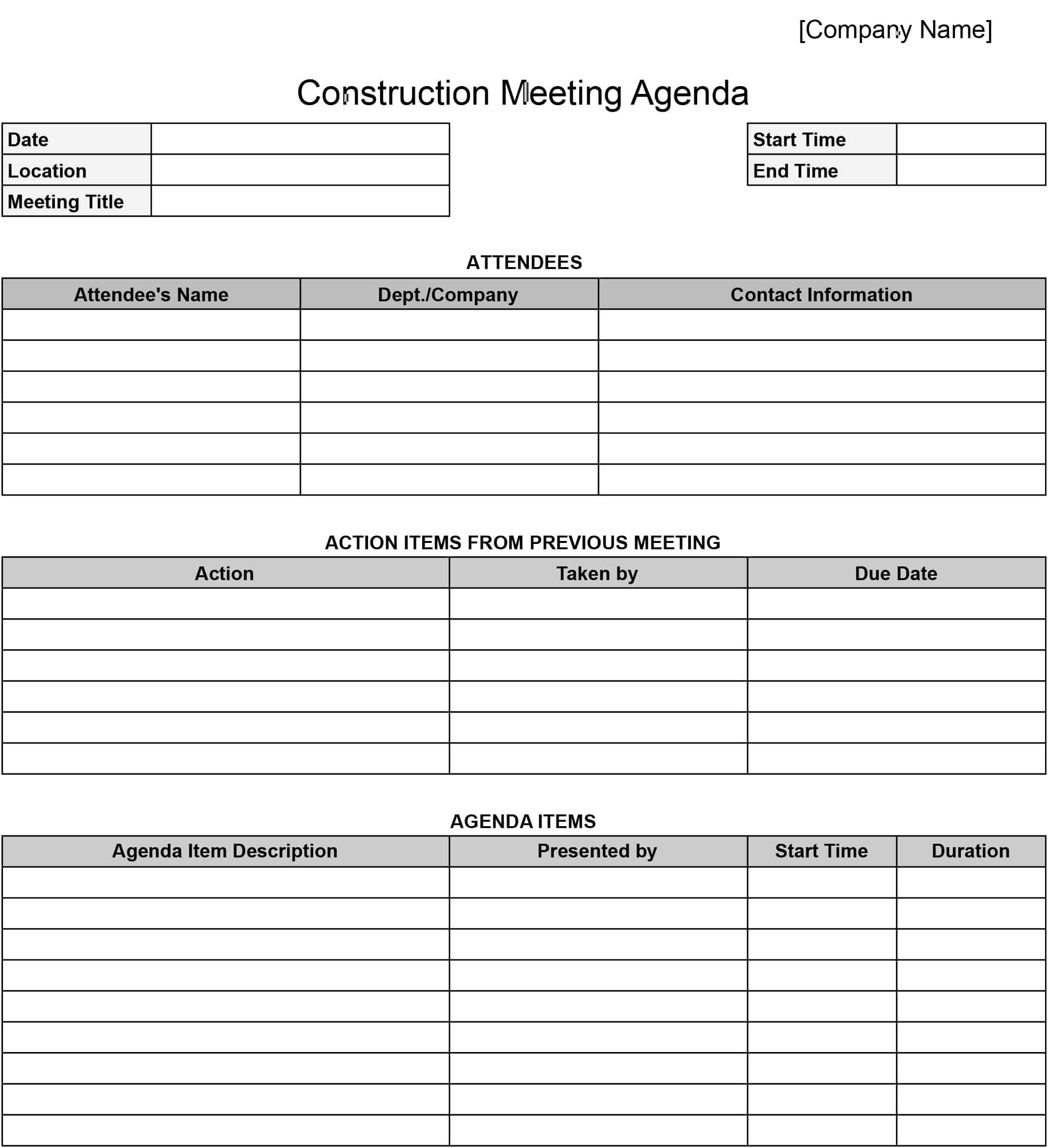Construction Meeting Minutes Templates Download & Print for Free!